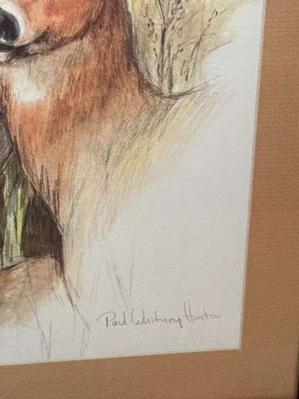 Paul Whitney Hunter signed Deer Print and other Framed wall art
