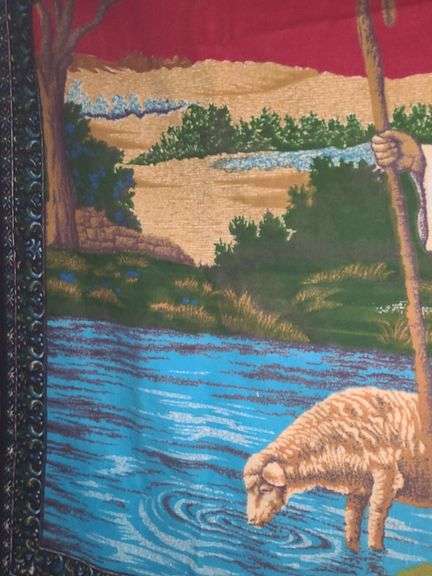 Vintage VELVET Tapestry SHEPHERD JESUS