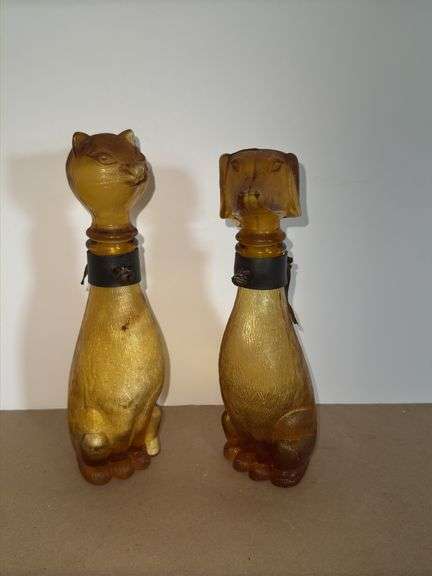 Vintage Glass Cat & Dachshund Decanter