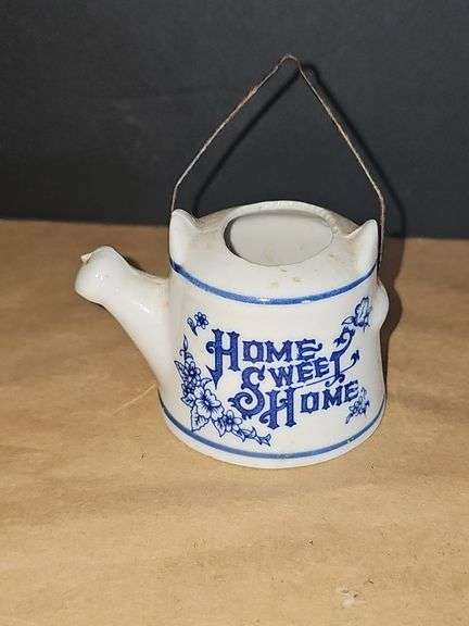 Blue & white porcelain jewelry box & blue and white porcelain watering can