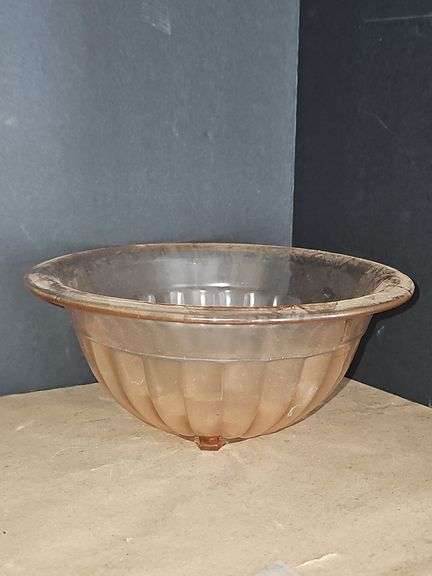 Vintage 9.5" Pink Tint Glass Ribbed Mixing Bowl