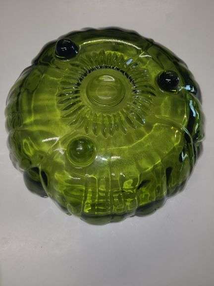 Vintage Indiana Glass Company Green Sunflower Lg 11" Footed Serving Bowl
