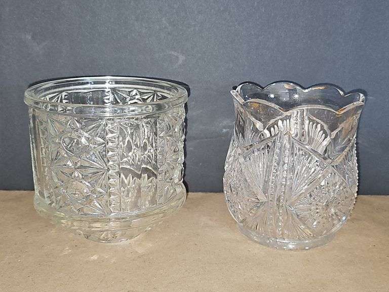 Vintage Indiana Glass Clear Stars and Bars Fairy Lamp Light TOP ONLY & cut glass vase