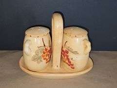 "Home" salt & pepper shakers with caddy