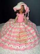 Vintage Crochet Bed Doll,  Handmade Primitive Cow & Quilting Ring with Duck Pattern fabric