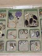 Vintage jewelry box and jewelry & brown boxes with pins