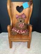 Vintage Wood Heart Cutout Doll / Teddy Bear Wooden Chair & Boyds Bear