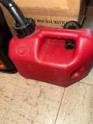 Gas can, Antifreeze,  & box of misc items.