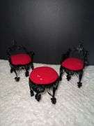 Vintage Tin Can Tramp Folk Art Pin Cushion Chair With Red Seats