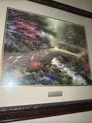 Thomas Kinkade "Bridge of Faith" Framed Print & Vintage Wall Sconces