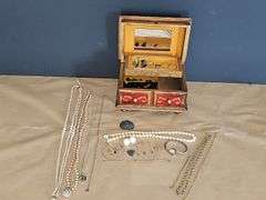 Wooden jewlery box with costume jewelry
