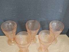 Pink Depression Glass Footed Iced Tea Tumblers