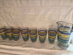 Vintage Libbey Drinking
Glasses Libbey Pastel Striped Tumbler Water Glasses & Pitcher
