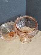 Pink depression glass candy dish