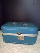 Vintage Blue Train Case with Key (missing handle)
