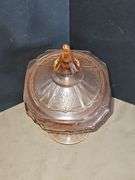 Pink depression glass candy dish