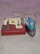 Vintage childs sewing machine & iron