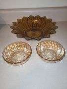 Federal Glass 10" Golden Petal Starburst Bowl & Carnival Glass Bubble Dessert/Fruit Bowls