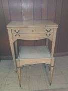 Sewing cabinet, stool, & Singer Sewing Machine