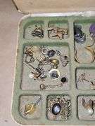 Vintage jewelry box and jewelry & brown boxes with pins