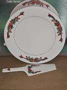 Poinsettia & Ribbons Porcelain Holiday Cake Plate 10.5" & Server