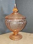 Pink depression glass candy dish