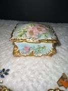Vintage Lusterware Footed Trinket Dish & Vintage Porcelain Trinket Box with Pins