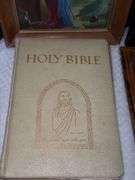 Vintage KJV Bible, Vintage Jesus Print Clock, Wooden Prayer Plaque & other Jesus Decor