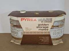 Vintage Pyrex Golden Storage Mates Set NIB Both Cookie Jar & Cracker Barrel