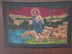 Vintage VELVET Tapestry SHEPHERD JESUS