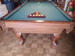 Claw foot pool table, balls, & more.