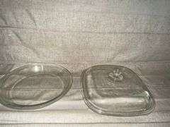 3 Vintage Clear Glass PYREX Pie Plates, Martha Stewart Pie Plate & Glass Casserole Lid