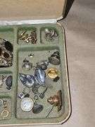 Vintage jewelry box and jewelry & brown boxes with pins