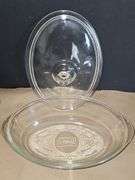 Pyrex bowls with lids & oval bowl with lid in basket