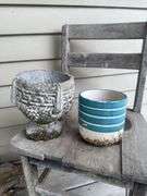 Small child's chair/display chair, concrete,  porcelain planters & more.