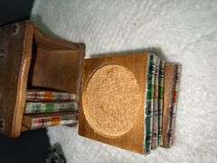 Vintage Wood & Cork Coaster Set & Pair 2 Black Vintage Antique Colonial Style Metal Decorative Shelv