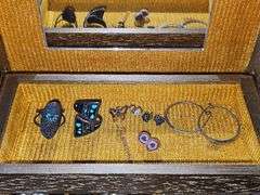 Wooden jewlery box with costume jewelry