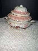Vintage Lusterware Footed Trinket Dish & Vintage Porcelain Trinket Box with Pins