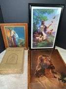 Vintage KJV Bible, Vintage Jesus Print Clock, Wooden Prayer Plaque & other Jesus Decor