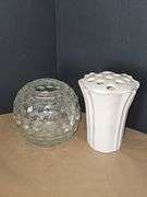 Flower vase with matching frog & 2pc clear glass candle holder