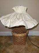 Weaved Basket Lamp with Cream Ruffled Cloth Lamp Shade