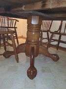 Solid wood dining table, 4 chairs, & 2 captain chairs