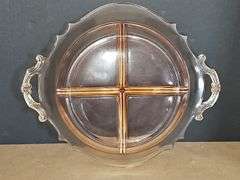 VINTAGE 4 Part Pink Depression Glass RELISH Dish with Handles