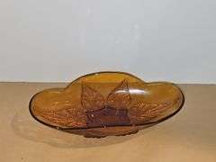 Vintage Anchor Hocking Gold Amber Pressed Leaf Dish