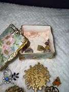 Vintage Lusterware Footed Trinket Dish & Vintage Porcelain Trinket Box with Pins