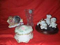 The Wheeling Co. jewlerybox, minature cut glass vase, and more.