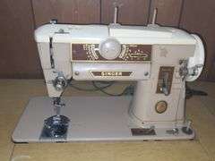 Sewing cabinet, stool, & Singer Sewing Machine