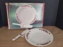Poinsettia & Ribbons Porcelain Holiday Cake Plate 10.5" & Server