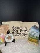 Vintage Wilton Columbia Plate, Vintage Hymn Book, Godinger Serving Tray, Scripture Picture Book & mo