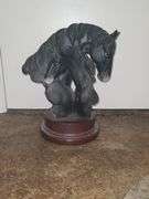 Black Mare & Foal Resin Horse Head Statue & Rare Hand Carved Chess Piece